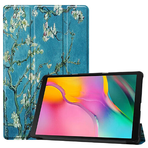 Etui en PU support triple motif imprimé arbre avec des fleurs pour votre Samsung Galaxy Tab A 10.1 (2019) SM-T515