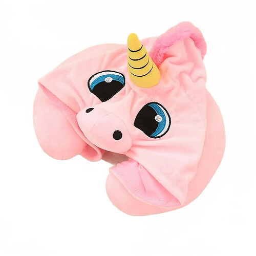 Universal 30cm mignon peluche licorne dessin animé animal en forme de U portant un foulard voyage dormir oreiller peluche poupée cadeau enfant fille Noël | oreiller de luxe (rose)