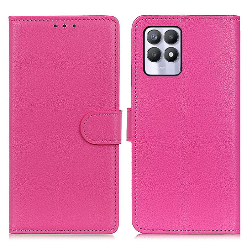 Etui en PU texture litchi avec support, rose pour votre Realme 8i