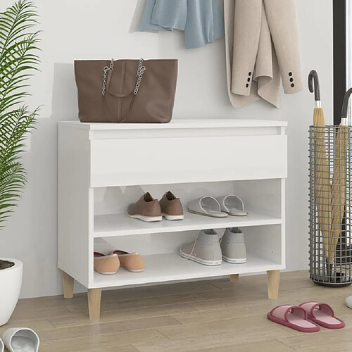 Maison Chic Armoire à chaussure,Meuble à Chaussures Blanc brillant 70x36x60 cm Bois ingénierie -MN30047