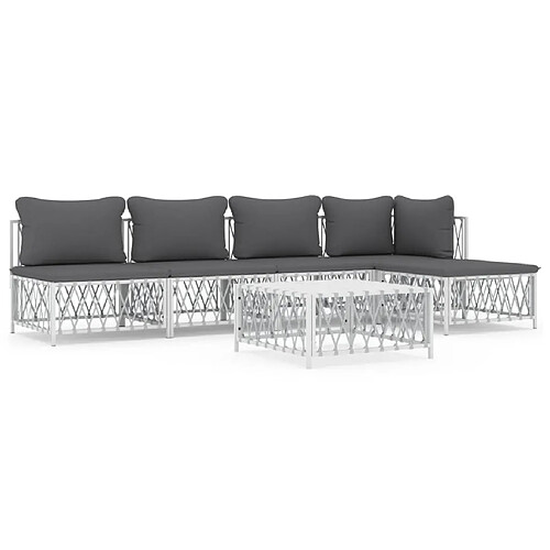 Maison Chic Salon de jardin 6 pcs avec coussins - Table et chaises d'extérieur - Mobilier/Meubles de jardin Moderne blanc acier -MN44619