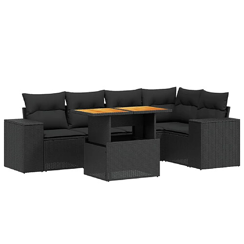 Maison Chic Ensemble Tables et chaises d'extérieur 6pcs avec coussins,Salon de jardin noir résine tressée -GKD383647