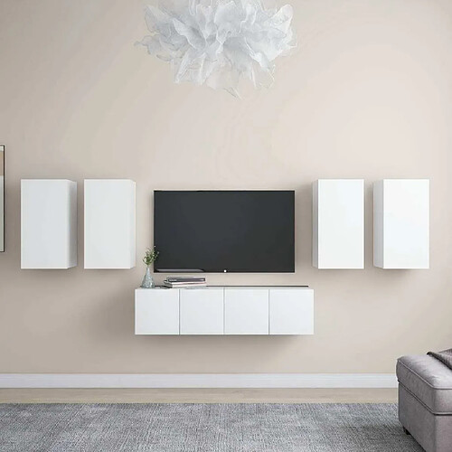 Maison Chic Ensemble de meubles TV 6 pcs | Banc TV Moderne pour salon | Meuble de Rangement - Blanc Aggloméré -MN64865