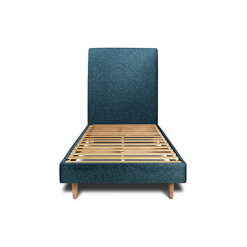 Sommeil de plomb Lit 90x190cm avec tête de lit tapissier bouclette et sommier kit Bleu - Hauteur totale : 29cm