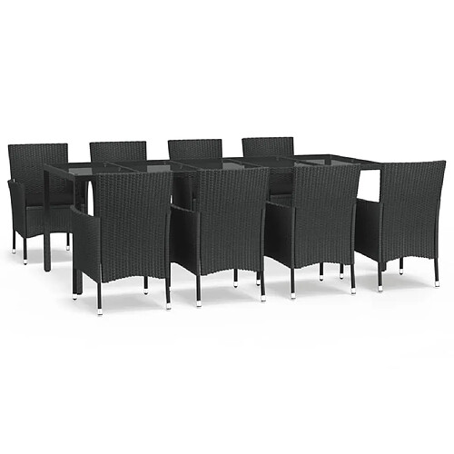 Maison Chic Mobilier à dîner 9 pcs de jardin avec coussins - Ensemble table et chaises d'extérieur - Salon/Mobilier de jardin classique noir résine tressée -MN83447