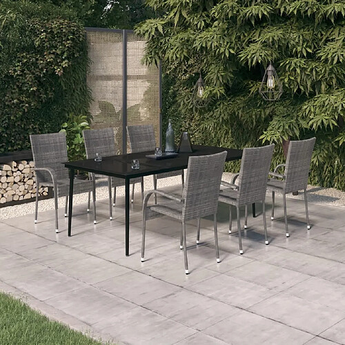 vidaXL Ensemble à manger de jardin 7 pcs Gris et noir