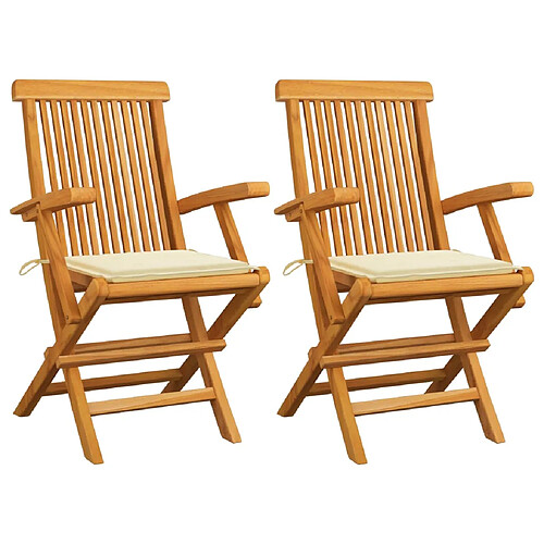 vidaXL Chaises de jardin avec coussins crème lot de 2 Bois teck massif