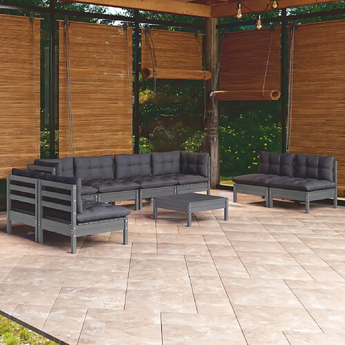 vidaXL Salon de jardin 9 pcs avec coussins bois de pin massif