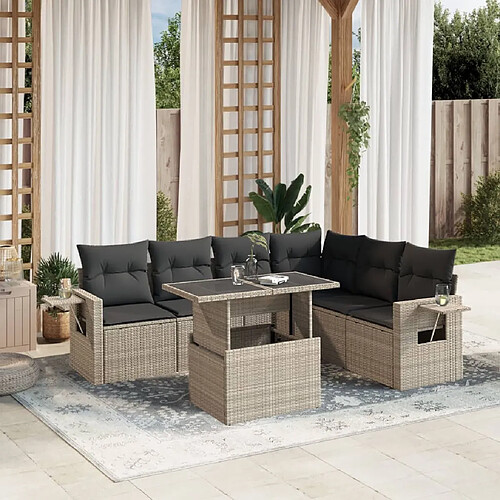 vidaXL Salon de jardin avec coussins 7 pcs gris clair résine tressée