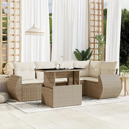 vidaXL Salon de jardin avec coussins 6 pcs beige résine tressée