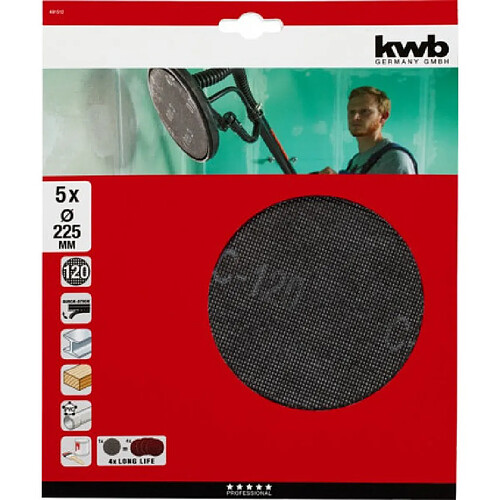 Disques en toile abrasive à mailles pour ponceuses autoportées à rallonge/ponceuses girafe, de Ø 225 mm KWB