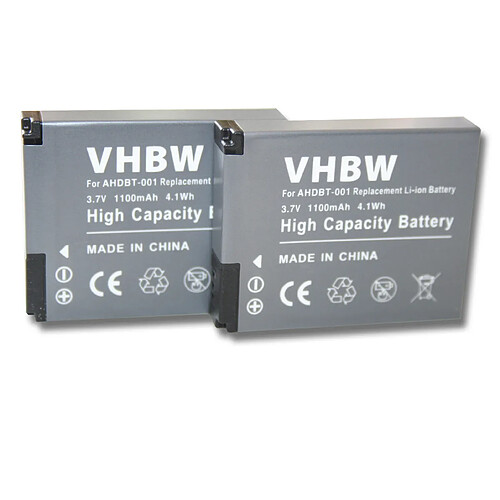 Vhbw 2xbatteries pour GoPro HD Hero, Motorsports,Helmet, Surf, Naked, Hero 960, Hero 2 II, Motorsports Outdoor, Surf Edition remplace AHDBT-001, ABPAK-001.