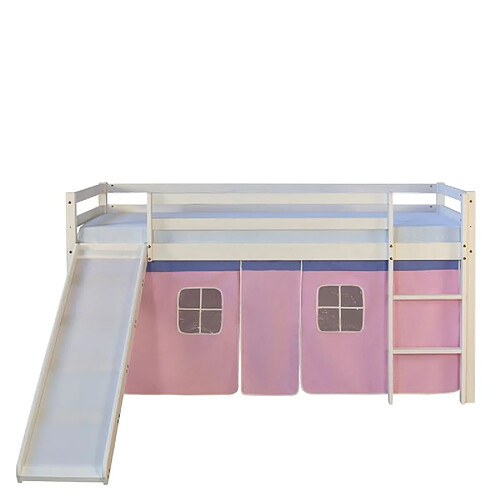 Homestyle4U Lit mi-hauteur avec rideaux rose pale et toboggan