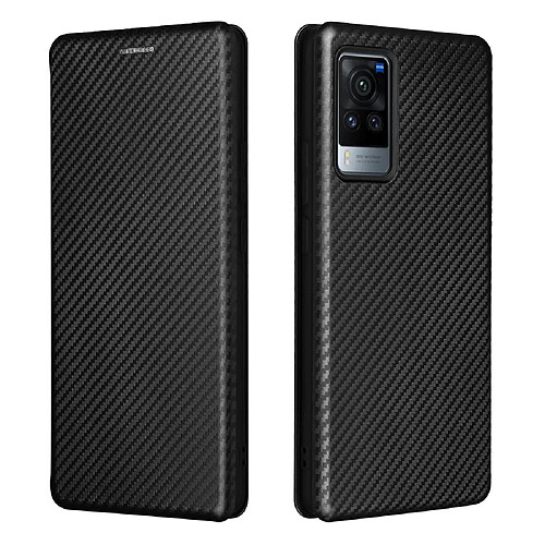 Coque en TPU + PU fibre de carbone, magnétique avec porte-carte noir pour votre Vivo X60 Pro 5G (Global)/X60 5G (Curved Screen Version)