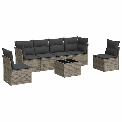 Maison Chic Salon de jardin avec coussins 7 pcs | Ensemble de Table et chaises | Mobilier d'Extérieur gris résine tressée -GKD45076