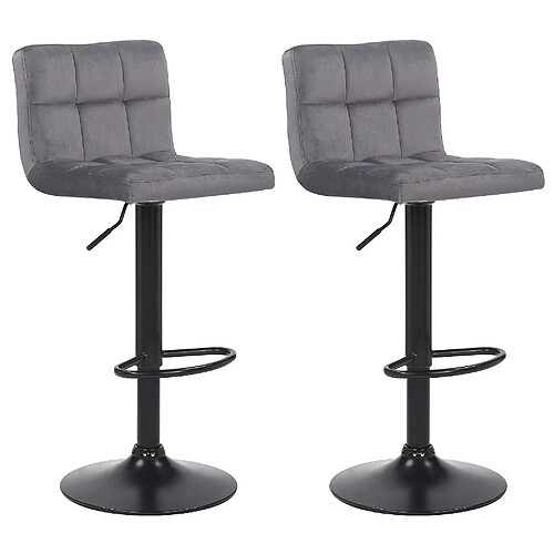 Decoshop26 Lot de 2 tabourets de bar en velours gris coutures décoratives piètement métal noir 10_0004144