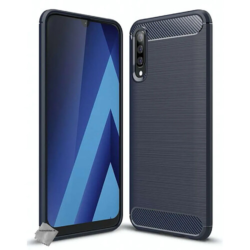 Htdmobiles Coque silicone gel carbone pour Samsung Galaxy A70 + film ecran - BLEU FONCE