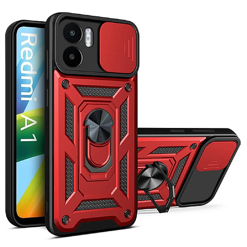 Coque en TPU anti-rayures avec béquille et glissière pour appareil photo pour votre Xiaomi Redmi A1 4G - rouge