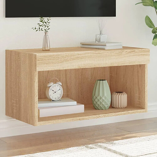 vidaXL Meuble TV avec lumières LED chêne sonoma 60x30x30 cm