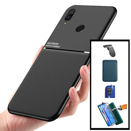 PHONECARE Coque Magnétique Lux + Portefeuille Magnétique Bleu + Film de Verre Trempé 5D à Couverture Complète + Film Caméra Arrière + Support Magnétique L Conduite Sécurité pour Huawei P Smart Z