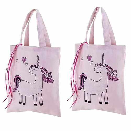 Rayher 2 sacs en coton rose 25 x 20 cm - licorne