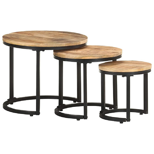 vidaXL Tables d'appoint 3 pcs Bois de manguier brut