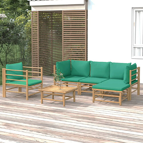 vidaXL Salon de jardin 6 pcs avec coussins vert bambou