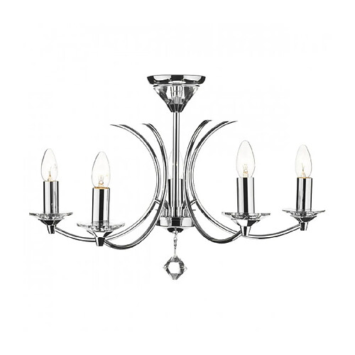 Luminaire Center Suspension Medusa chrome poli et cristal 5 ampoules