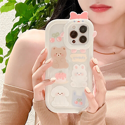 GUPBOO Étui pour iPhone13Pro Étui de téléphone mignon lapin ours cerise transparent