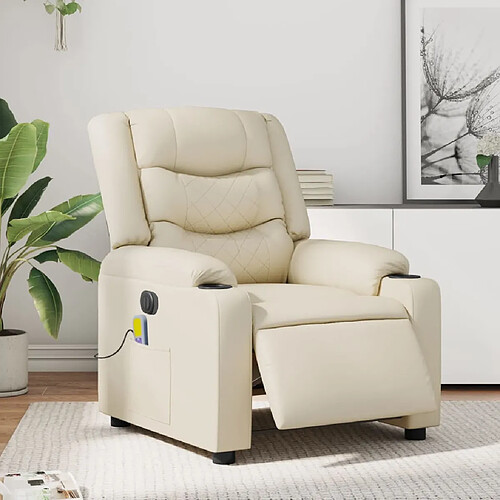 vidaXL Fauteuil de massage inclinable électrique crème similicuir