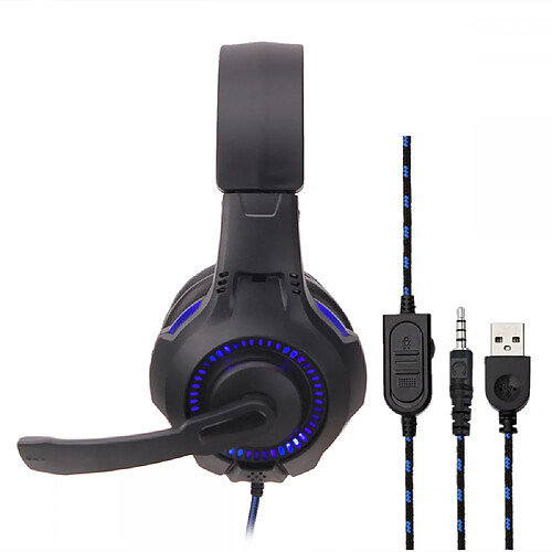 General Casque de jeu stéréo Pro à suppression de bruit sur l'oreille avec micro, basses surround, microphone omnidirectionnel à suppression de bruit, cache-oreilles à mémoire douce pour ordinateur portable Mac(bleu Noir)