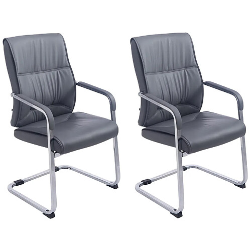 Decoshop26 Lot de 2 fauteuils de bureau sans roulettes XXL jusqu'à 260 kg en PVC gris et métal chromé 10_0002350