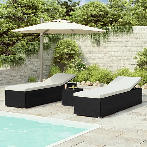 Maison Chic Lot de 3 Bain de soleil, Chaises longues de jardin table à thé Résine tressée Noir -GKD67410