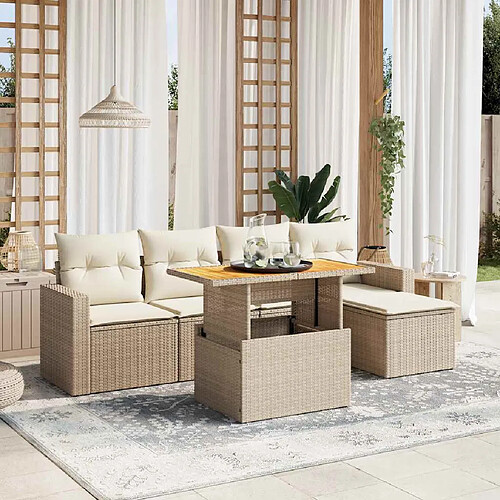 vidaXL Salon de jardin avec coussins 6 pcs beige résine tressée