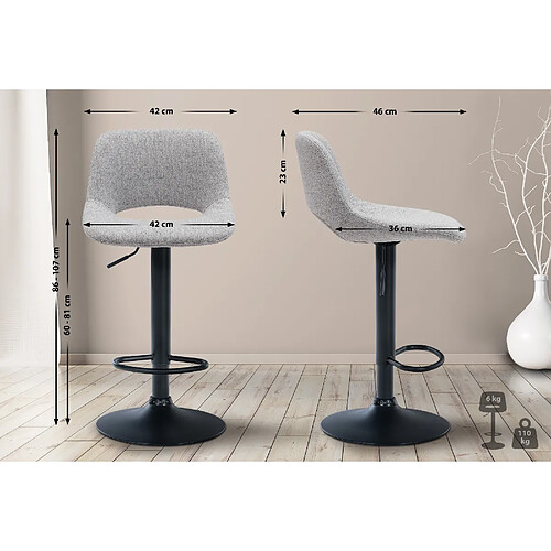 Non Lot de 2 tabourets de bar Camden tissu noir