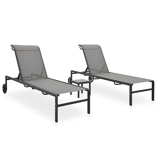 Helloshop26 Lot de 2 transats chaise longue bain de soleil lit de jardin terrasse meuble d'extérieur avec table textilène et acier 02_0012136