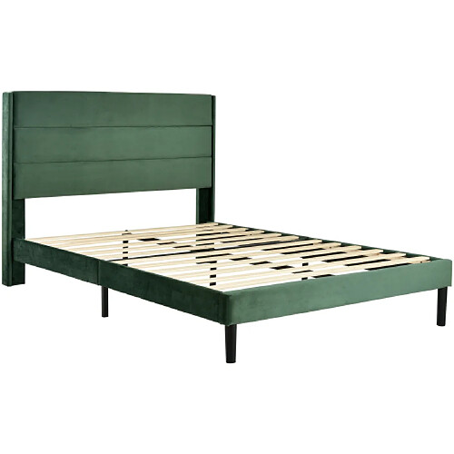 ComfortXL Lit Double Rembourré En Velours Vert Foncé 140 X 200 Cm Avec Cadre De Lit