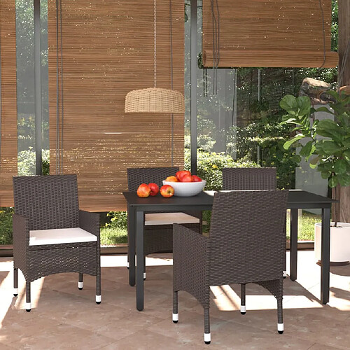 vidaXL Ensemble à manger de jardin et coussins 5 pcs Poly rotin Marron