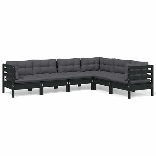 Maison Chic Salon de jardin 6 pcs + coussins - Mobilier/Meubles de jardin - Table et chaises d'extérieur Noir Bois de pin solide -MN64880