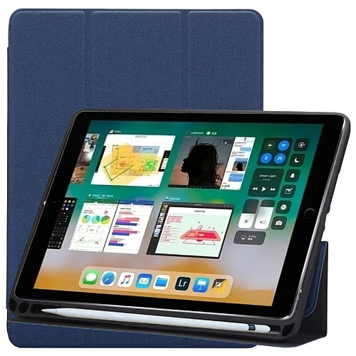 Wewoo Smart Cover bleu pour iPad Pro 10,5 pouces, avec trois pliage Holder & Pen Slots Tissu Texture Motif Horizontal Housse en cuir Flip