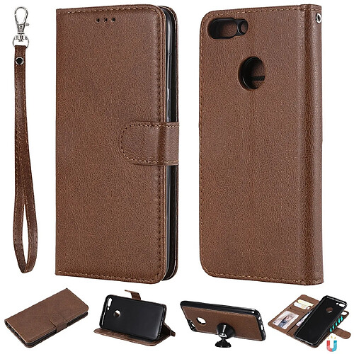 Wewoo Housse Coque Pour Huawei P Smart / Enjoy 7s Étui de protection à rabat horizontal de couleur unie avec support et fentes cartes et portefeuille et cadre photo et lanière marron