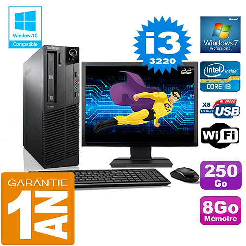 PC Lenovo M92p SFF Core I3-3220 Ram 8Go Disque 250 Go Wifi W7 Ecran 22" · Occasion