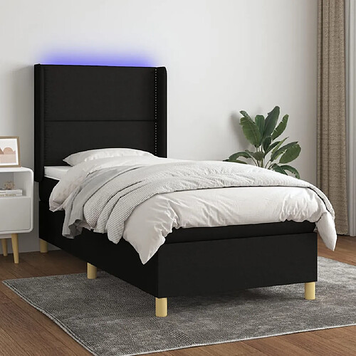 vidaXL Sommier à lattes de lit matelas et LED Noir 90x190 cm Tissu