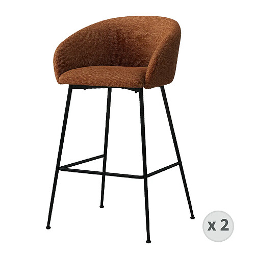 Moloo CHLOE-Fauteuil de bar en tissu Luxury Terracotta et métal noir (x2)