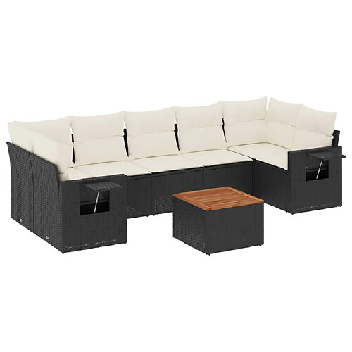 Maison Chic Salon de jardin 8 pcs avec coussins | Ensemble de Table et chaises | Mobilier d'Extérieur noir résine tressée -GKD50632