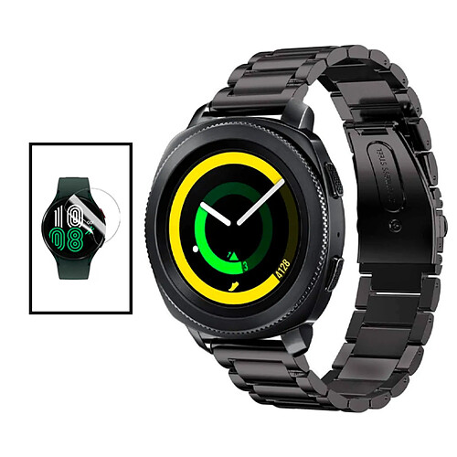 PHONECARE Kit Bracelet Acier Stainless Lux + Outil + Film de Gel Full Cover pour Xiaomi Watch S1 Active - Noir / Transparent