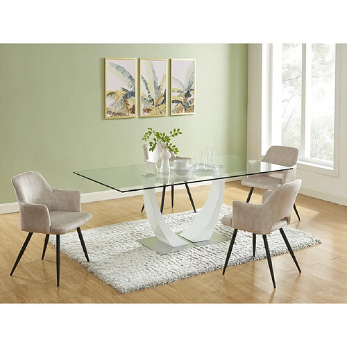 Vente-Unique Table à manger 8 personnes en verre trempé, MDF et acier inoxydable - Blanc - MEZZO II