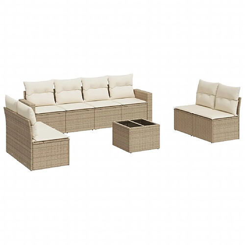 Maison Chic Salon de jardin avec coussins 9 pcs | Ensemble de Table et chaises | Mobilier d'Extérieur beige résine tressée -GKD63168