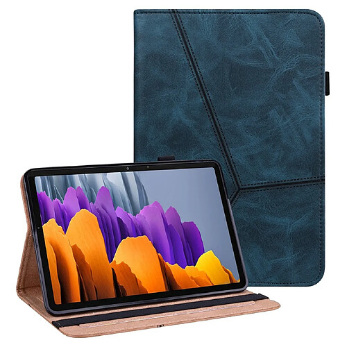 Etui en PU ligne de couture avec support et porte-cartes bleu pour votre Samsung Galaxy Tab S7 SM-T870/SM-T875/SM-T876B