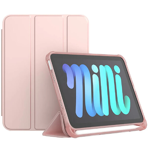 Etui en PU fonction veille/sommeil automatique avec support tripliure et porte-stylo or rose pour votre iPad mini (2021)